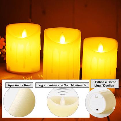 Imagem de Kit 3 Velas LED com Chama Móvel e Efeito Realista Decoração Elegante e Segura HM235