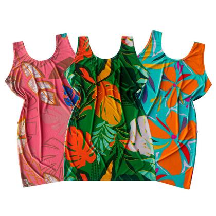 Imagem de Kit 3 Vestido Camisão Feminino Malha Midi Regata Manga Curta Plus Adulto Para Senhora