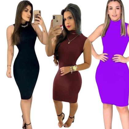 Imagem de Kit 3 Vestido Midi Moda Evangelica Gola Alta