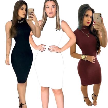 Imagem de Kit 3 Vestido Midi Moda Evangelica Gola Alta