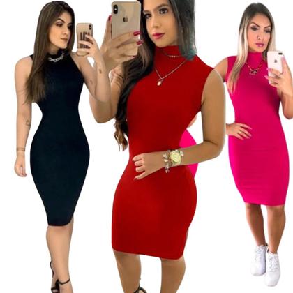 Imagem de Kit 3 Vestido Midi Moda Evangelica Gola Alta