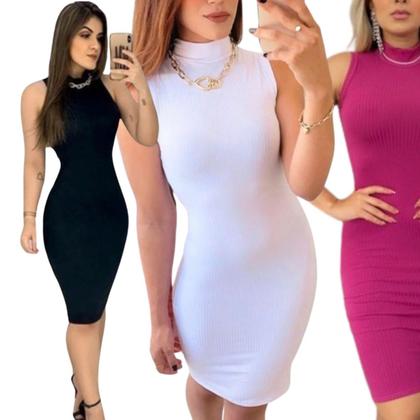 Imagem de Kit 3 Vestido Midi Moda Evangelica Gola Alta