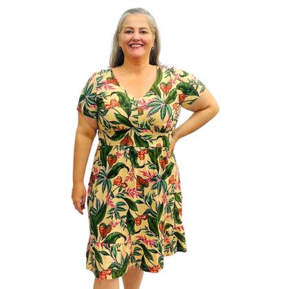Imagem de Kit 3 Vestidos Estampados Plus Size Manga Curta Midi Gola V Frente Dupla