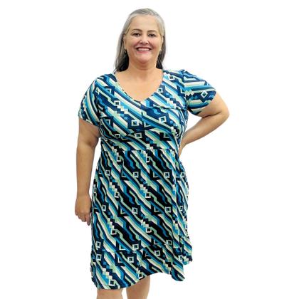 Imagem de Kit 3 Vestidos Estampados Plus Size Manga Curta Midi Gola V Frente Dupla