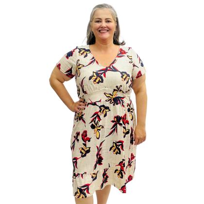 Imagem de Kit 3 Vestidos Estampados Plus Size Manga Curta Midi Gola V Frente Dupla