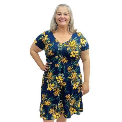 Imagem de Kit 3 Vestidos Estampados Plus Size Manga Curta Midi Gola V Frente Dupla