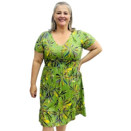 Imagem de Kit 3 Vestidos Estampados Plus Size Manga Curta Midi Gola V Frente Dupla