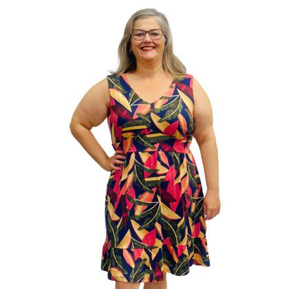 Imagem de Kit 3 Vestidos Estampados Plus Size Regata Midi Gola V Frente Forrada Moda Verão