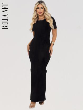 Imagem de KIT 3 Vestidos Longos com Fendas Lindo Manguinha e Gola Redonda Moda Gringa