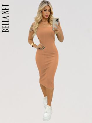 Imagem de KIT 3 Vestidos Midi Colado Tubinho sem alça Anarruga Sem Bojo Lindas Cores - Laranja Queimado - M