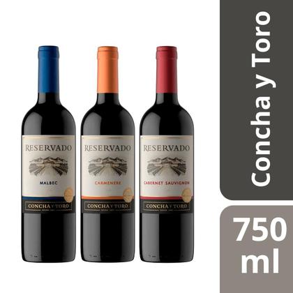Imagem de Kit 3 Vinhos Concha Y Toro Malbec Cabernet Sauvignon e Carmenere 750ml