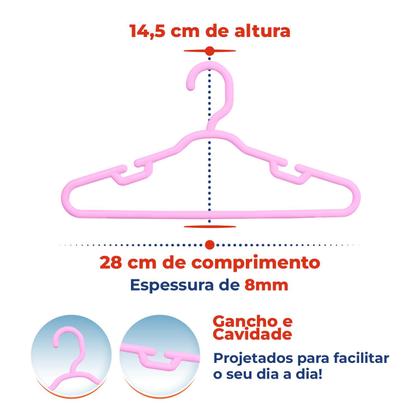 Imagem de Kit 30 Cabide Infantil Reforçado Rosa 8mm