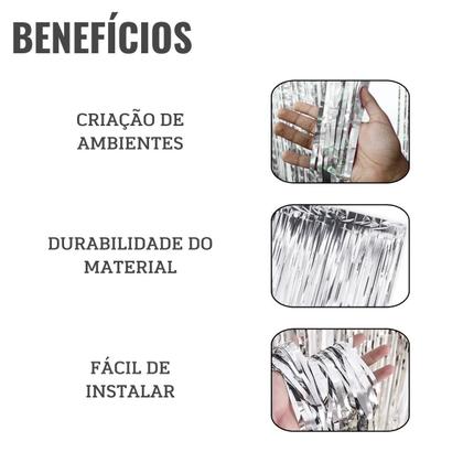 Imagem de Kit 30 Cortina Fitas Metalizadas Prata Decoração