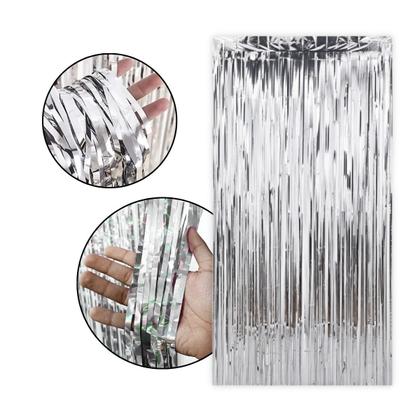 Imagem de Kit 30 Cortina Fitas Metalizadas Prata Decoração