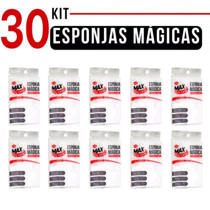 Imagem de Kit 30 Esponja Mágica Bucha Melamina Buchinha Multiuso Tira Manchas Esfregão Limpeza Atacado