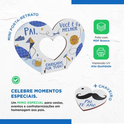 Imagem de Kit 30 Lembrancinhas Dia Dos Pais Mini Porta Retrato e Chaveiro Coração MDF