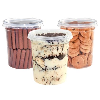 Imagem de Kit 30 Potes de Plástico 1000ml Cilindro P/ Açaí Bolo Bolachas C/ Tampa Descartável