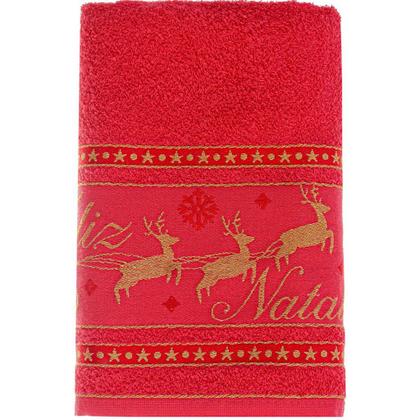 Imagem de Kit 30 Toalha de Rosto Feliz Natal 90% Algodão 400g/m² 45x68cm Bene Casa Vermelho