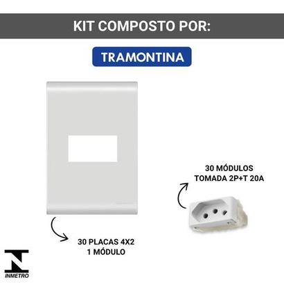 Imagem de Kit 30 Tomada Simples 20a 4x2 Branca Embutir Liz Tramontina
