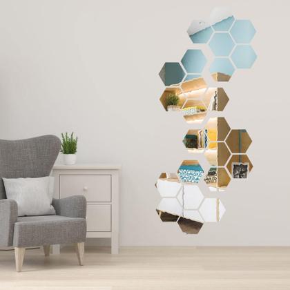 Imagem de Kit 30 Un. Espelho Flexível Decorativo 17x19,6cm Hexágono