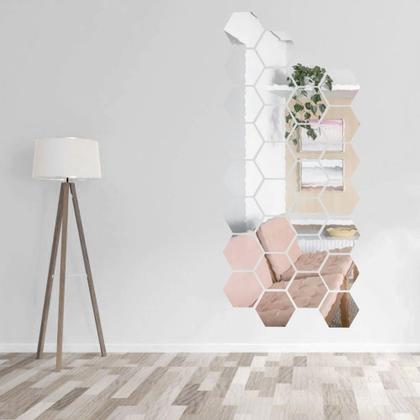 Imagem de Kit 30 Un. Espelho Flexível Decorativo 17x19,6cm Hexágono