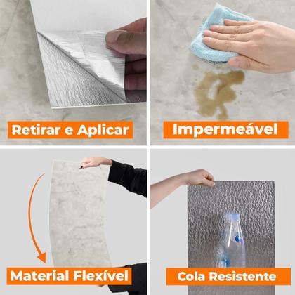Imagem de Kit 30 Unidades Placa Adesiva Flexível para Parede Marmore Flor de Gelo 30x60cm