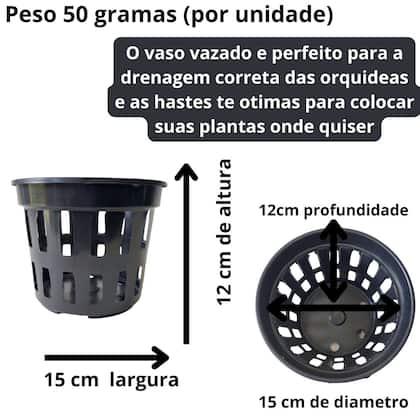 Imagem de  Kit 30 Vasos Vazado Para Plantar Plantas E Orquídeas Samambaias Pote Furinhos Vs 15 Plástico Preto Decoração Ambientes Jardins