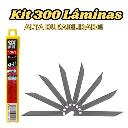 Imagem de Kit 300 Lâminas de Aço 9mm para Estilete 30 Graus Alta Durabilidade SDI