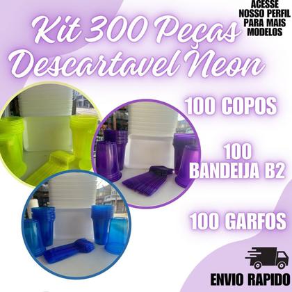 Imagem de Kit 300 Peças Churrasco Descartavel Neon Refeiçao Festa