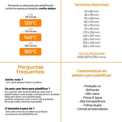 Imagem de Kit 300 Plástico para Plastificação Mares 0,05 100 66x99 + 100 80x110 + 100 220x307