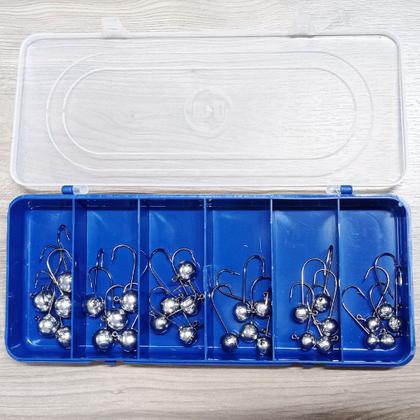 Imagem de Kit 30pçs Jig Head Black Nickel 2/0 3/0 4/0 + Estojo Robalo