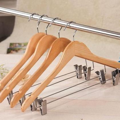 Imagem de Kit 30X Cabides De Madeira Com Presilha Verniz Marfim Roupa