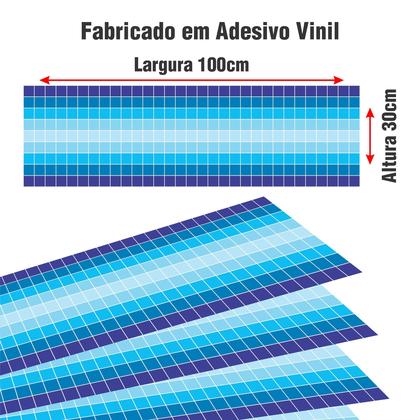 Imagem de Kit 31 Adesivos Piscina Azulejo Mosaico Quadriculado Azul 100x30cm