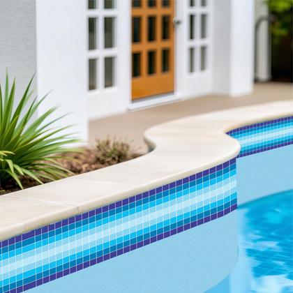 Imagem de Kit 31 Adesivos Piscina Azulejo Mosaico Quadriculado Azul 100x30cm