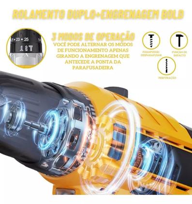 Imagem de Kit 32 Parafusadeira Furadeira 2 Baterias Maleta Sem Fio 24V