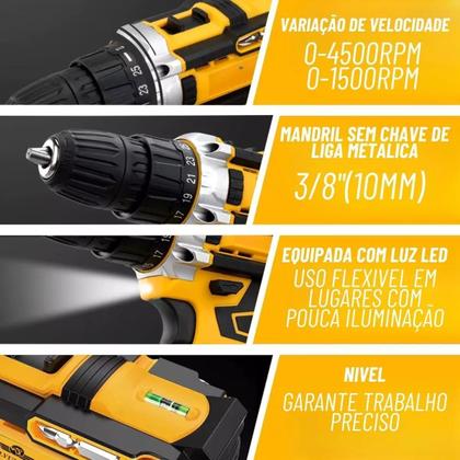 Imagem de Kit 32 Parafusadeira Furadeira 2 Baterias Maleta Sem Fio 24V