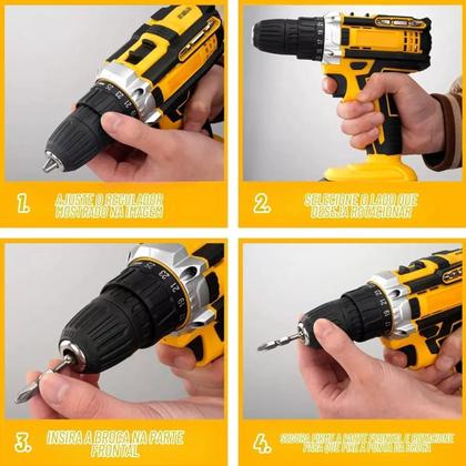 Imagem de Kit 32 Parafusadeira Furadeira 2 Baterias Maleta Sem Fio 24V