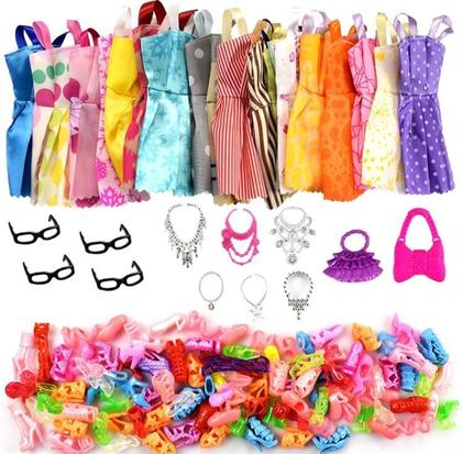 Imagem de Kit 32 Peças, Roupas e Acessórios para Bonecas Barbie e outros modelo de 25 a 30cm estilo Barbies Magrelas
