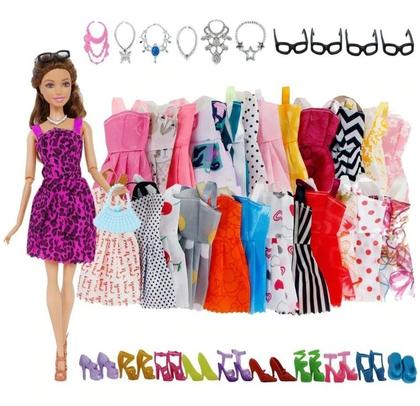 Imagem de Kit 32 Peças, Roupas e Acessórios para Bonecas Barbie e outros modelo de 25 a 30cm estilo Barbies Magrelas