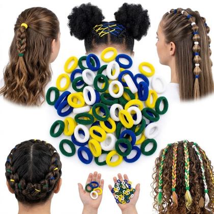 Imagem de Kit 350 Xuxinhas De Cabelo cores verde branco azul e amarelo