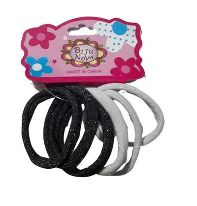 Imagem de Kit 36 Unidades Liga Elástico Meia Xuxinha Preto e Prata com Glitter para Prender os Cabelos