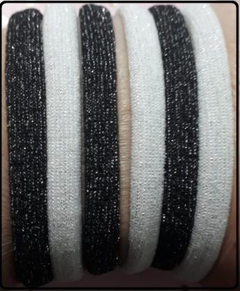 Imagem de Kit 36 Unidades Liga Elástico Meia Xuxinha Preto e Prata com Glitter para Prender os Cabelos