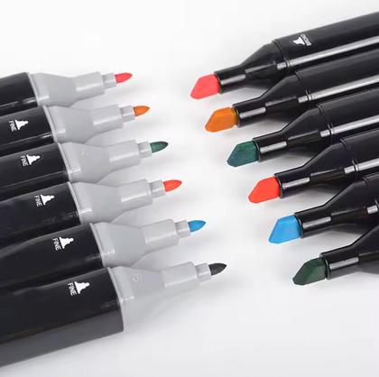 Imagem de Kit 36un E 60un Canetas Desenho Pintura Ponta Dupla Com Estojo