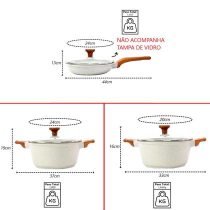 Imagem de Kit 3pç Caçarolas Frigideiras Antiaderente Temperatti Bianco