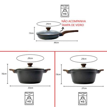 Imagem de Kit 3pç Caçarolas Frigideiras Antiaderente Temperatti Nigro