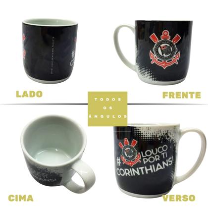 Imagem de Kit 3Un Caneca Xícara Porcelana Preto Branco 300ml Tu És Orgulho Café Time Corinthians Oficial