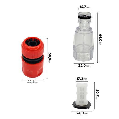 Imagem de Kit 3un Conector com Filtro e Engate Rapido Vermelho Compatível com Lavadora Black&Decker BEPW2200