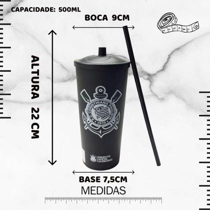 Imagem de Kit 3Un Copo Plástico Preto Tampa + Canudo 500Ml Time