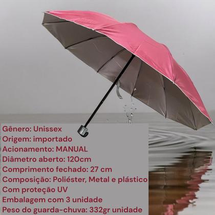 Imagem de Kit 3un Guarda Chuva Grande Reforçado Original Contra Vento