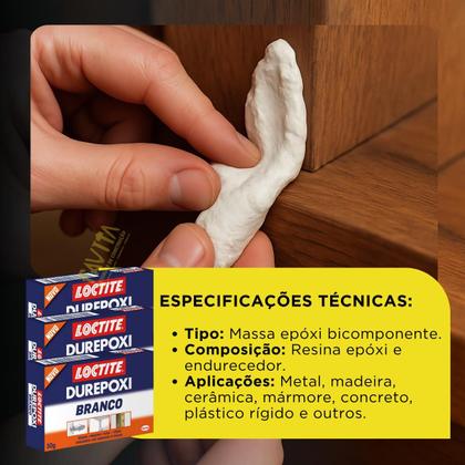 Imagem de Kit 3und Durepoxi Branco Metal Veda Solda Molda 50g Loctite
